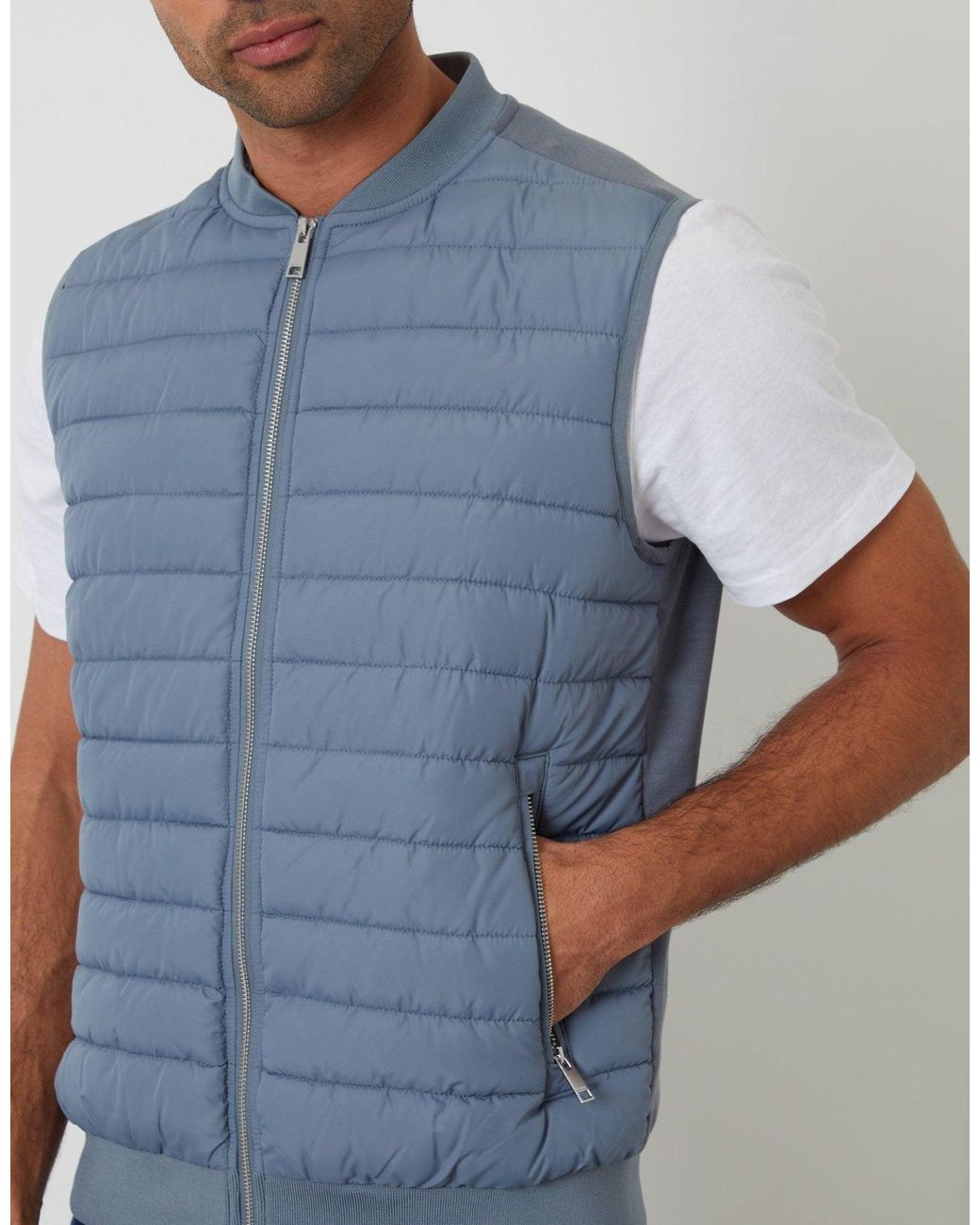 Threadbare Blue Quilted Hybrid Gilet for men