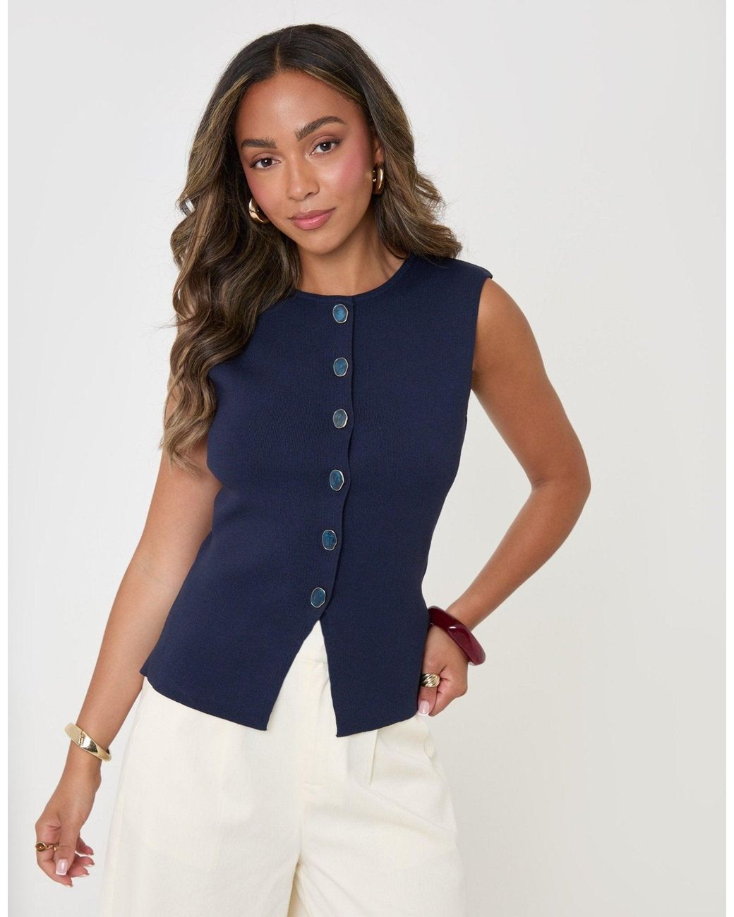 Threadbare Blue Ribbed Knitted Waistcoat