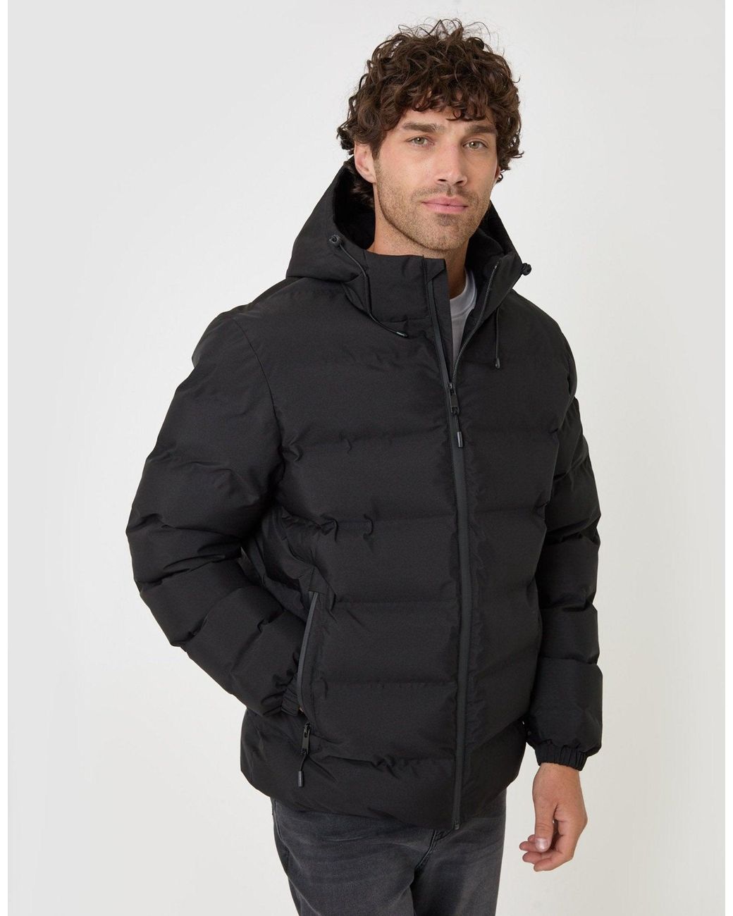 Threadbare Black Wadded Hooded Jacket for men