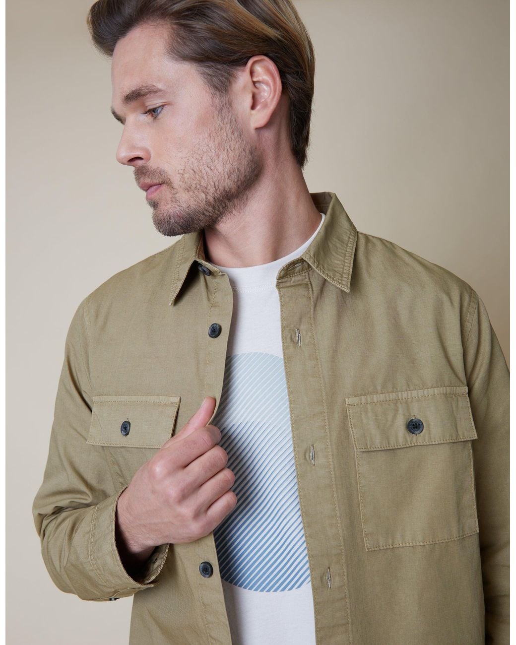 Threadbare Natural Lightweight Shacket for men
