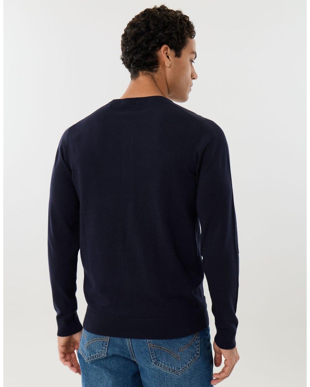 Threadbare Blue Knitted Long Sleeve Button Polo Jumper for men