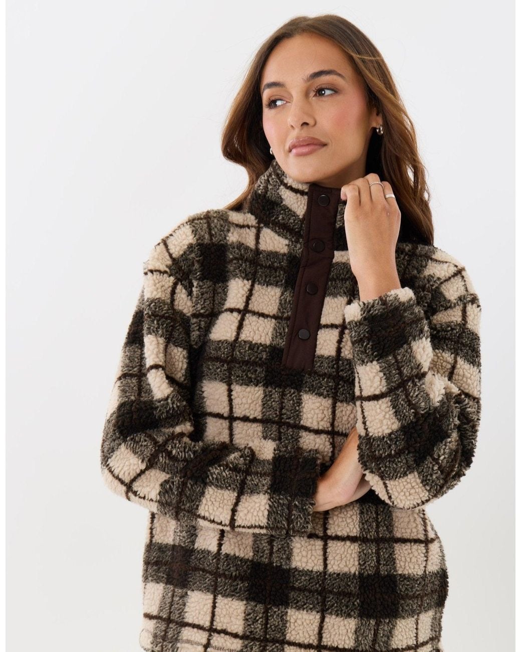 Threadbare Brown Borg Funnel Neck Fleece