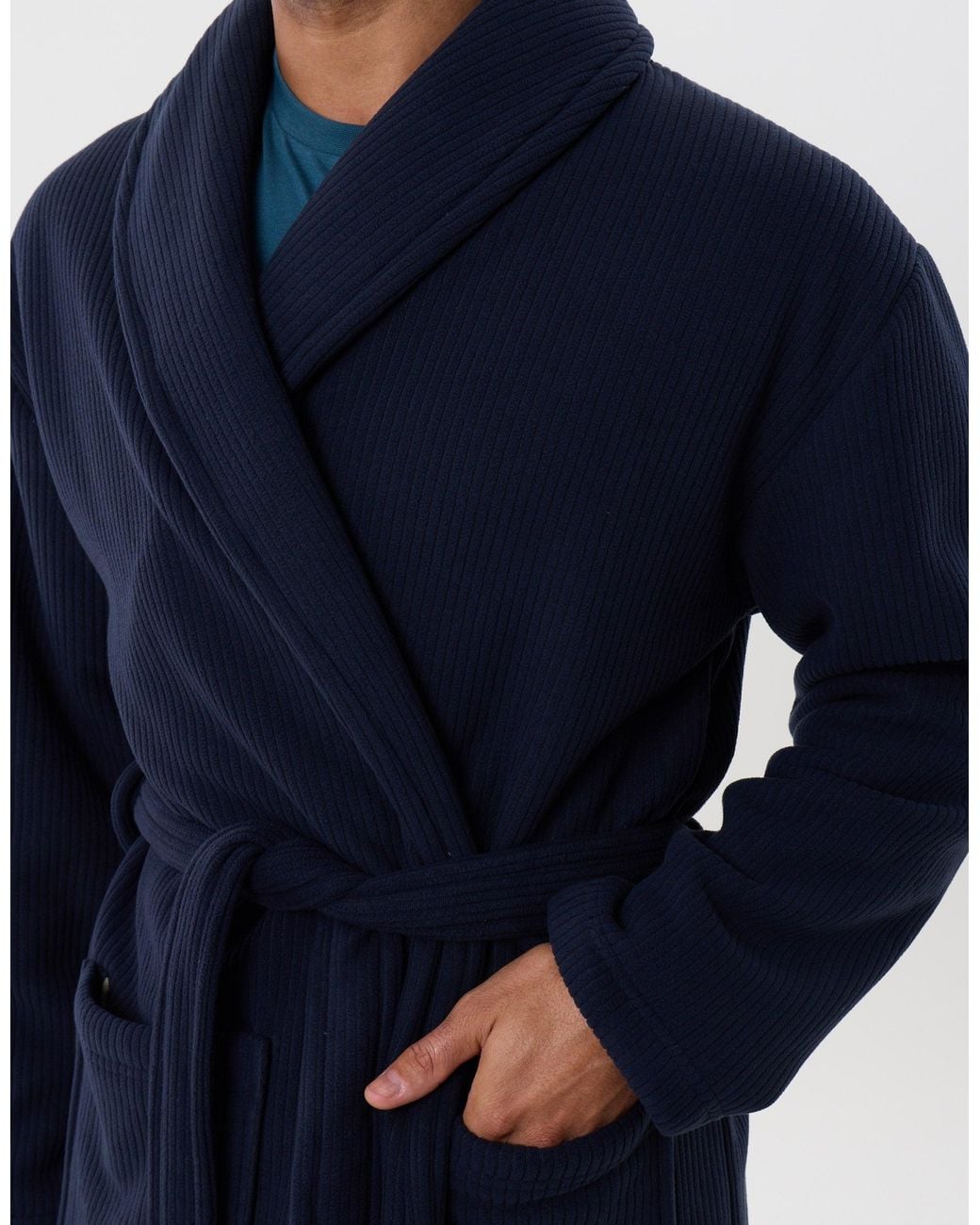 Threadbare Blue Sherpa Lined Dressing Gown for men