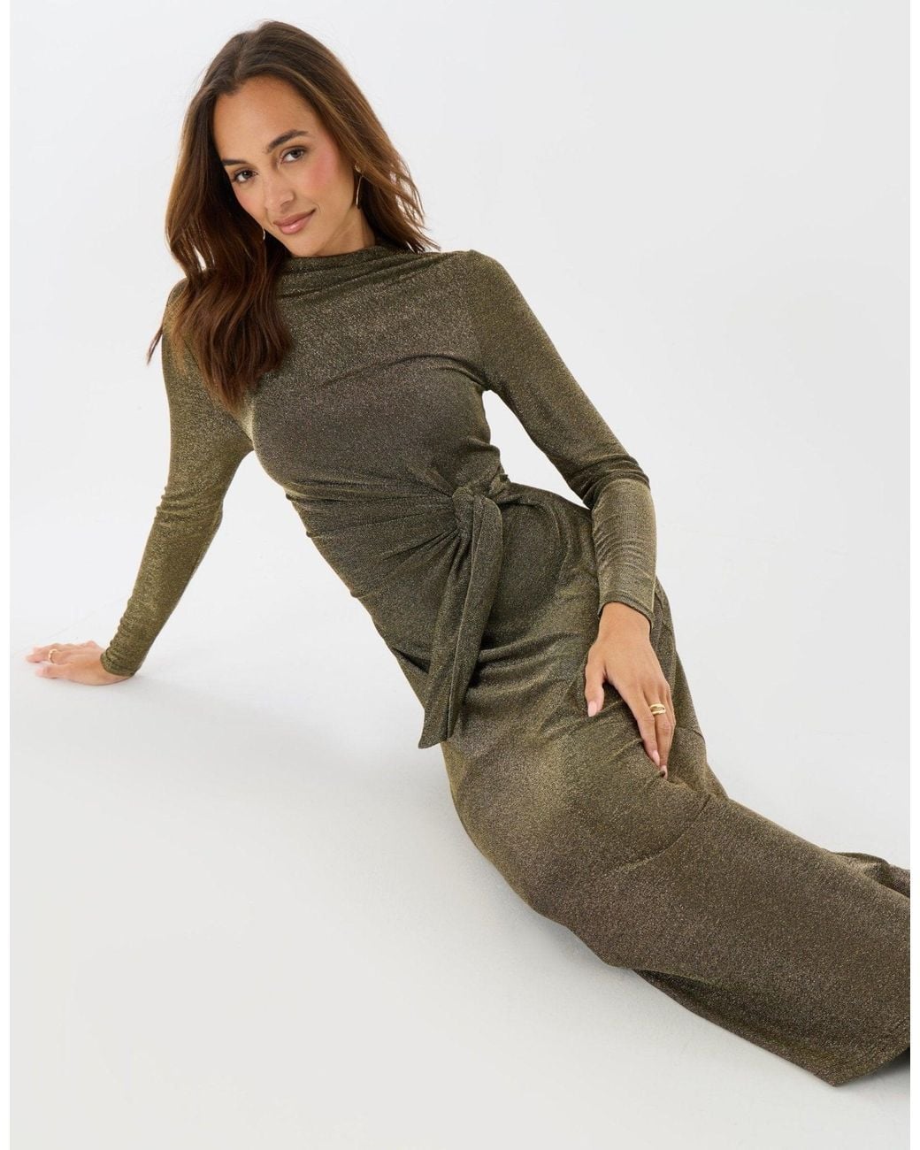 Threadbare Multicolor Funnel Neck Metallic Midaxi Dress