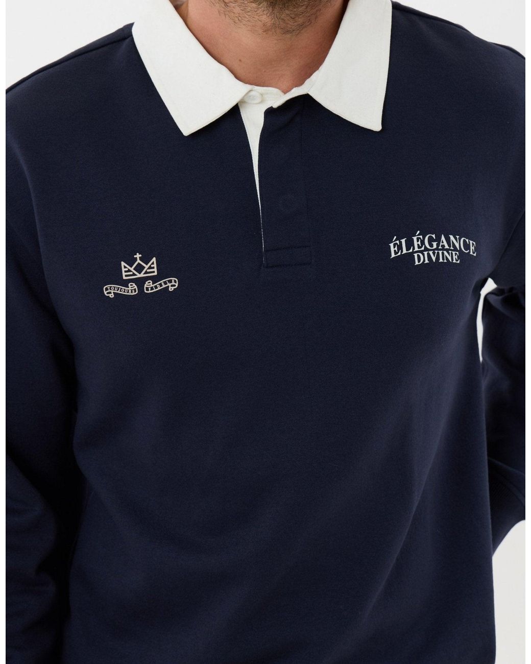 Threadbare Blue Relaxed Fit Divine Graphic Print Rugby Polo for men
