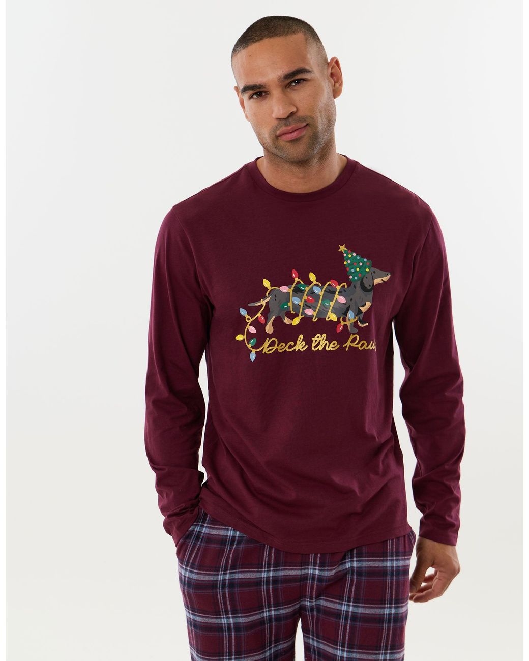 Threadbare Red Festive Sausage Dog Pyjama Set for men