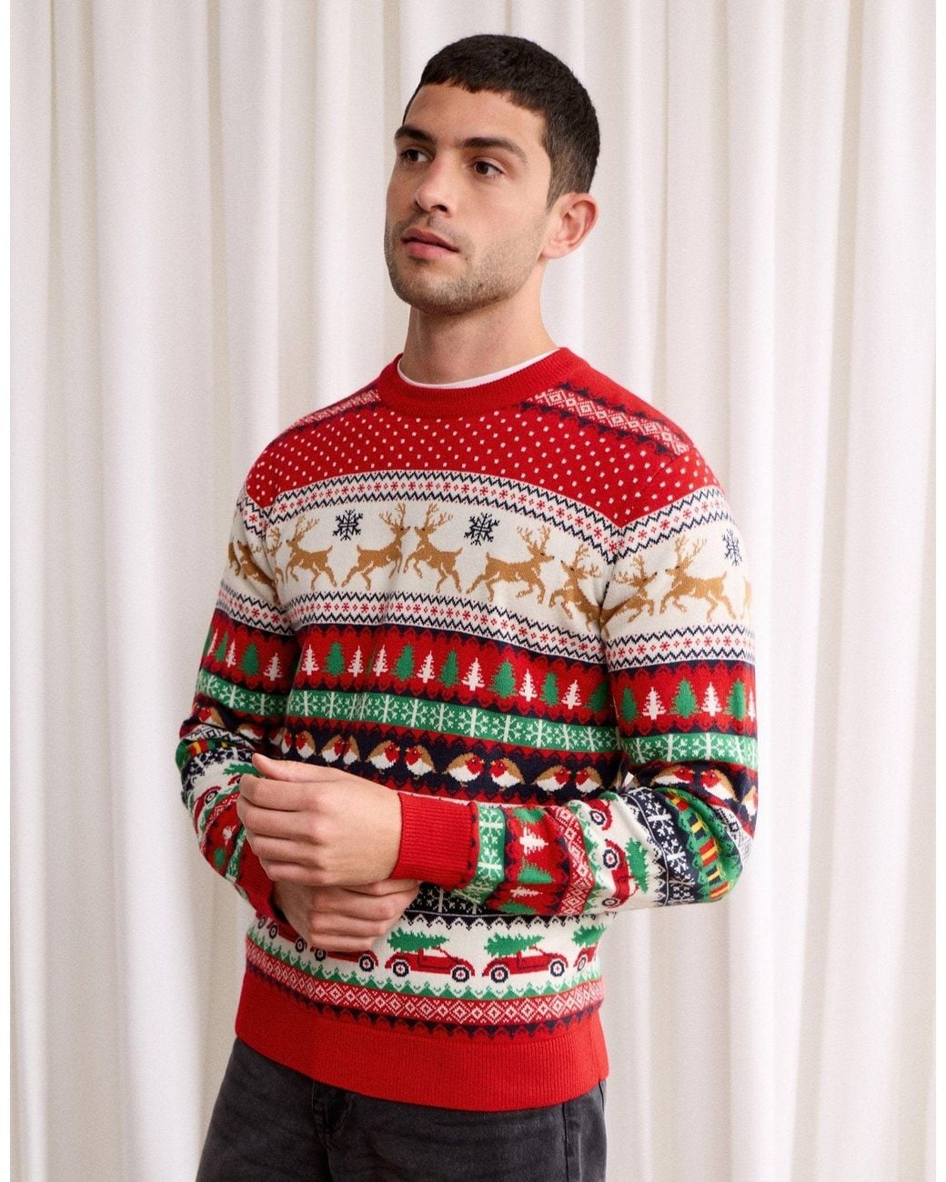 Threadbare Red Festive Fairisle Knitted Christmas Jumper for men