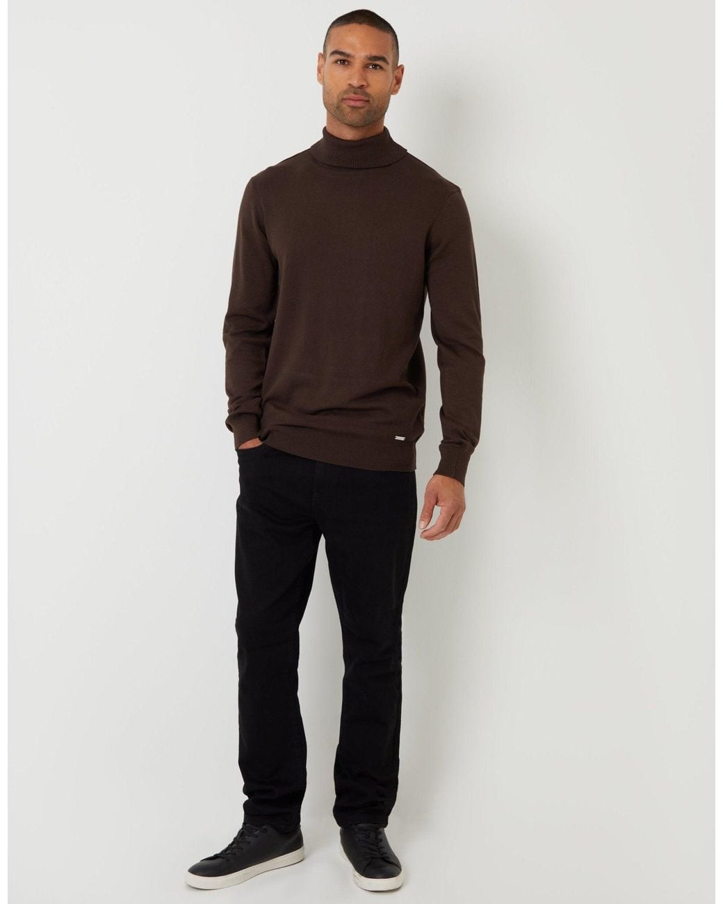 Threadbare Brown Knitted Roll Neck Jumper for men