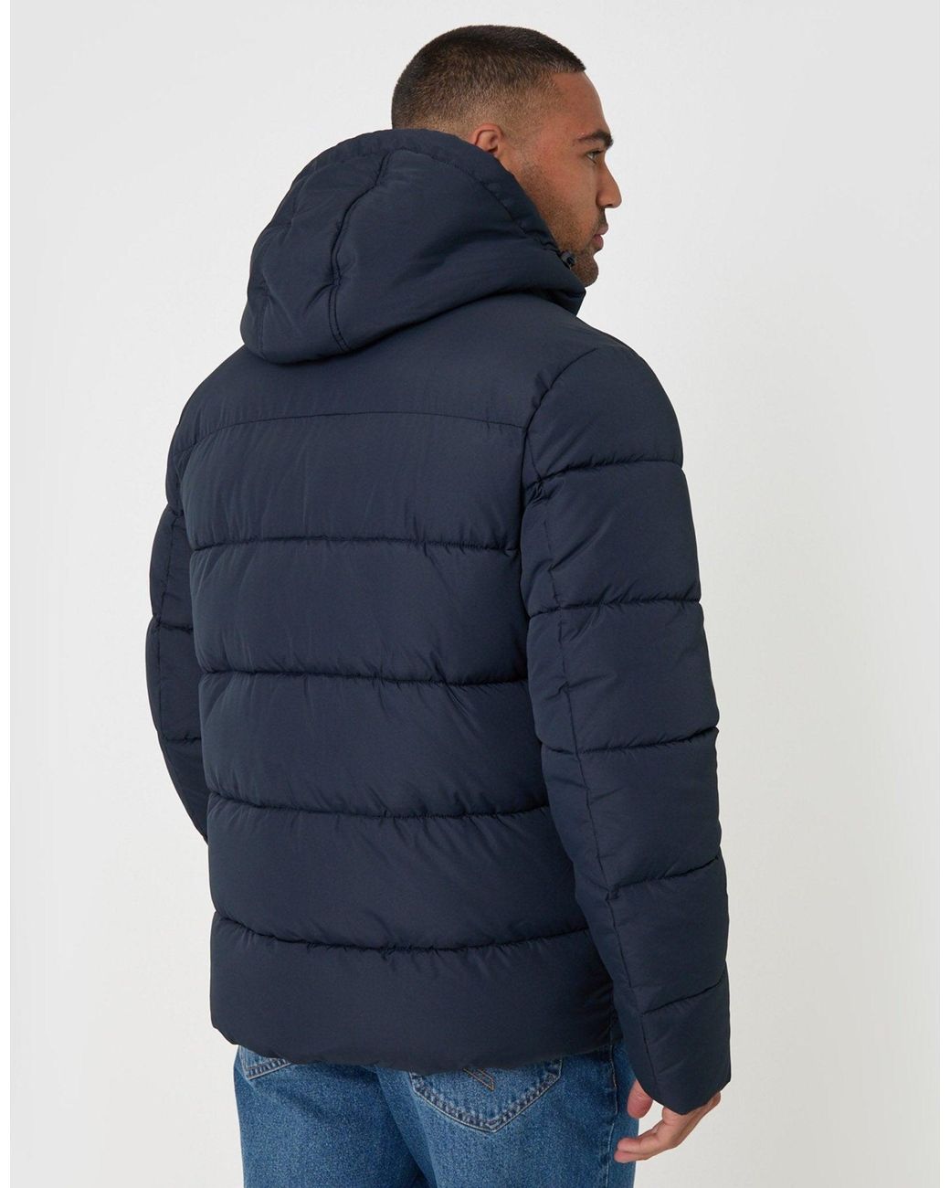 Threadbare Blue The Staple Showerproof Puffer Coat for men