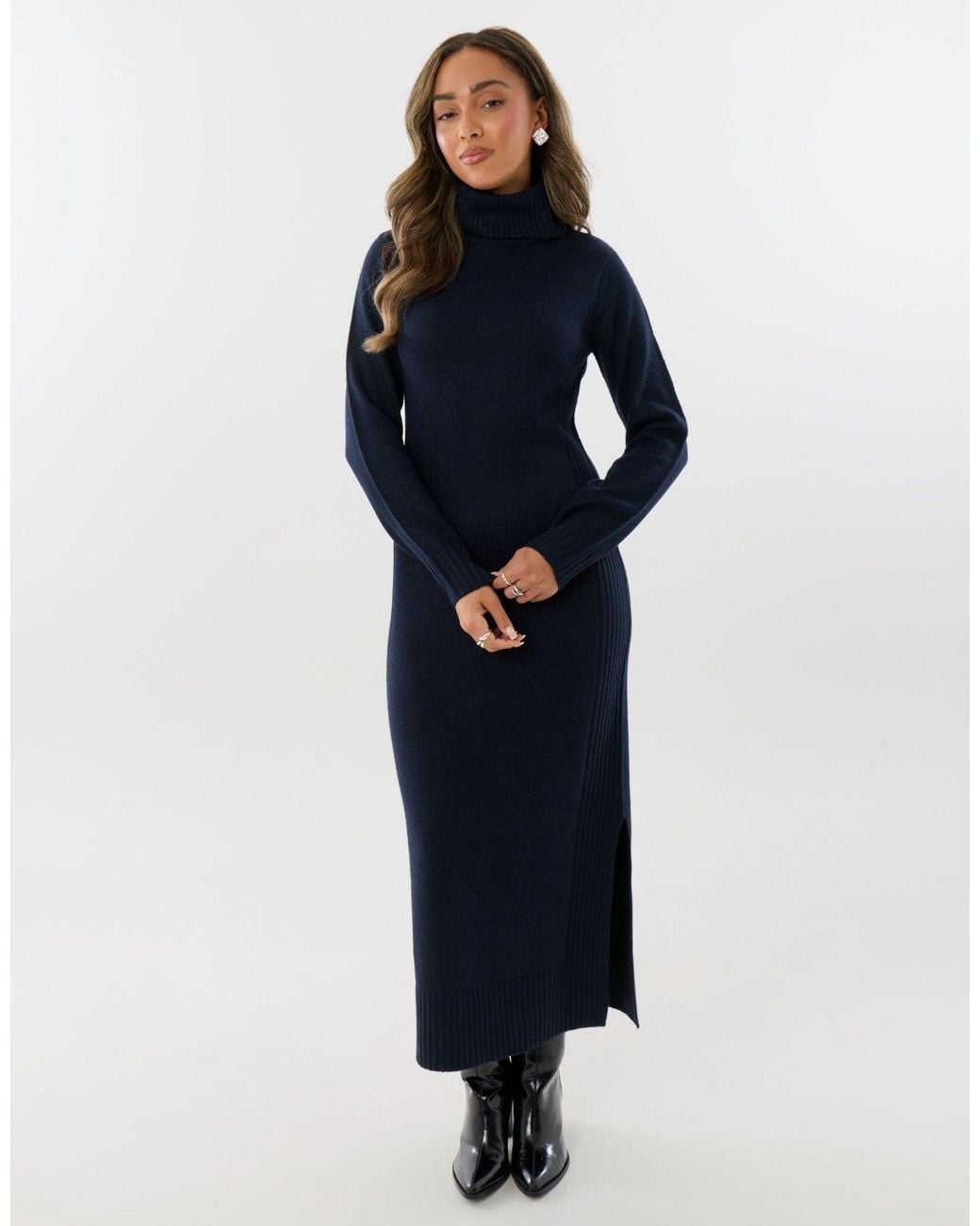 Threadbare Blue Turtle Neck Maxi Jumper Dress