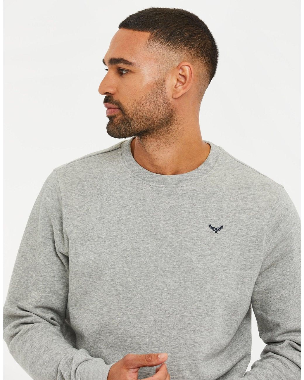 Threadbare Gray The Essential Cotton Rich Crew Neck Sweatshirt for men
