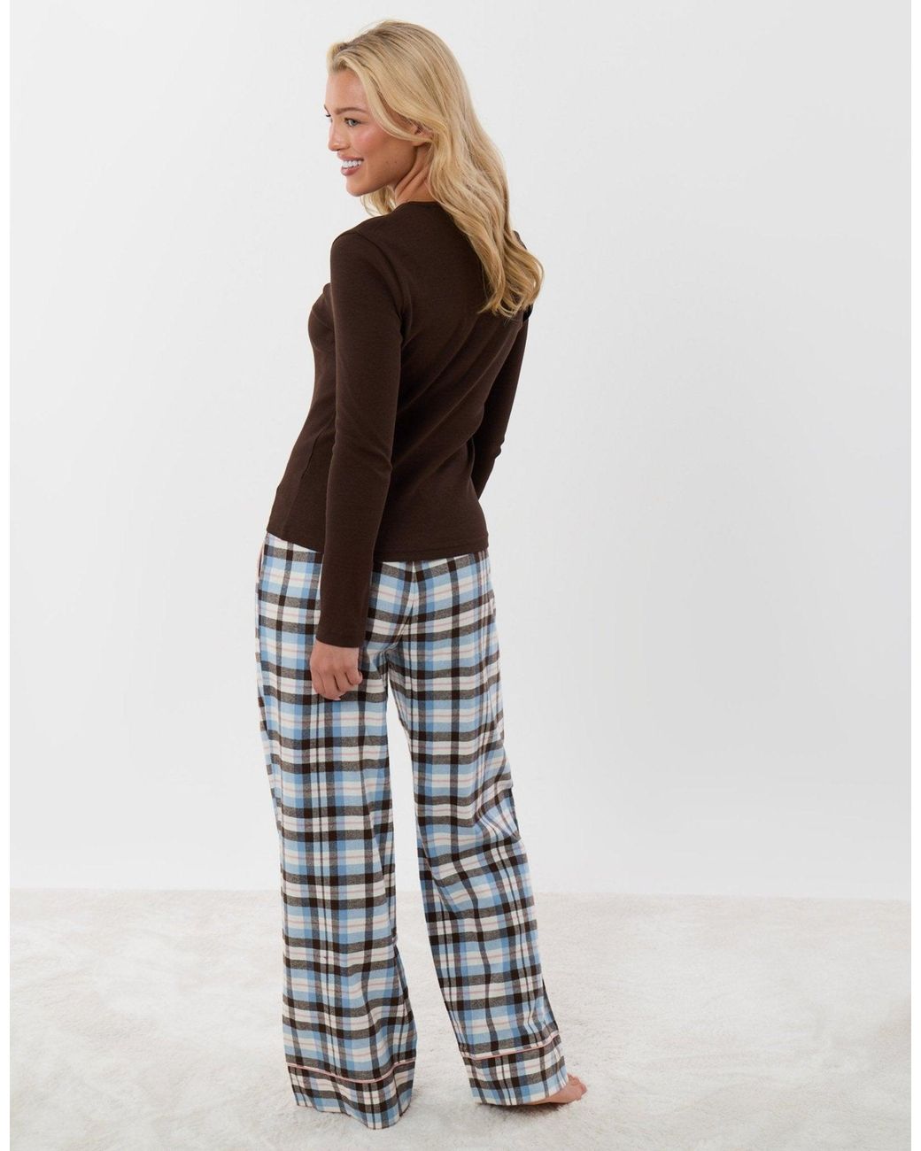Threadbare Brown Petite Cotton Long Pyjama Set