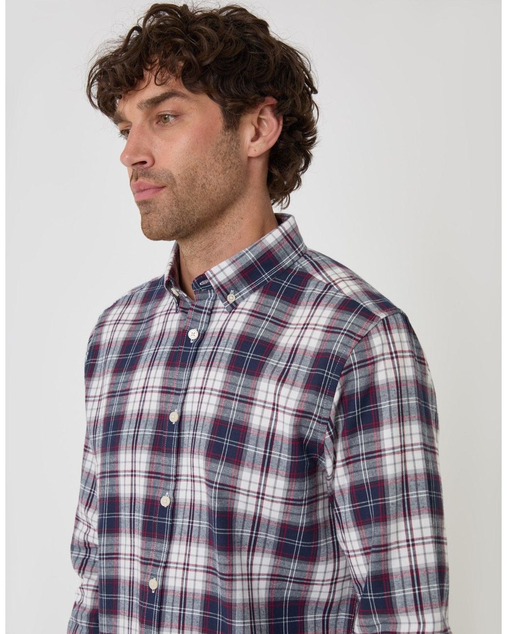 Threadbare Blue Brushed Cotton Flannel Shirt for men