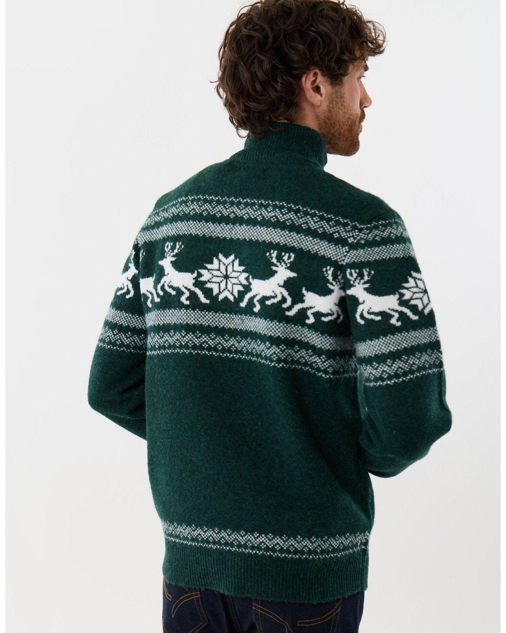 Threadbare Green Reindeer Fairisle Christmas Jumper for men
