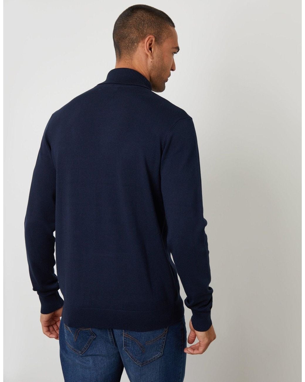Threadbare Blue Knitted Roll Neck Jumper for men