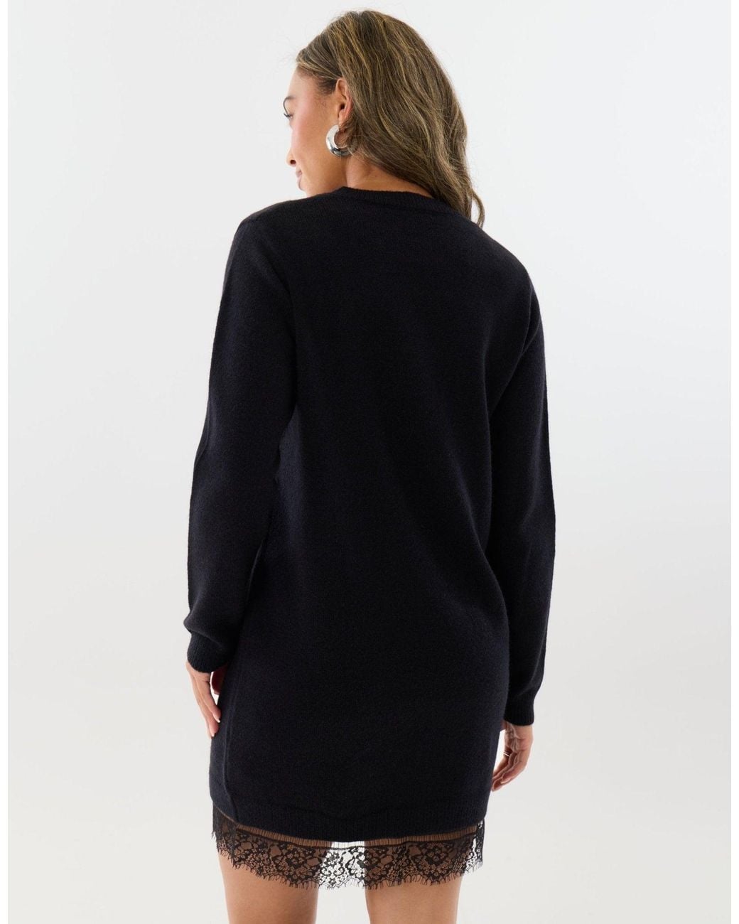Threadbare Black Lace Trim Hem Mini Jumper Dress