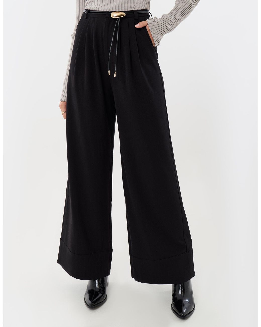 Threadbare White Petite Pleated Wide Leg Trousers