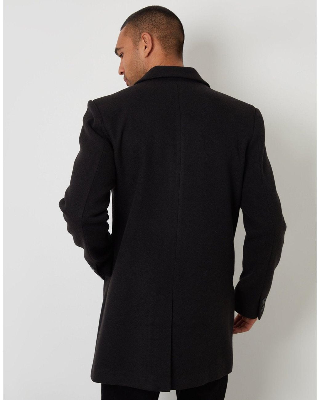 Threadbare Black The Classic Faux Wool Trench Coat for men