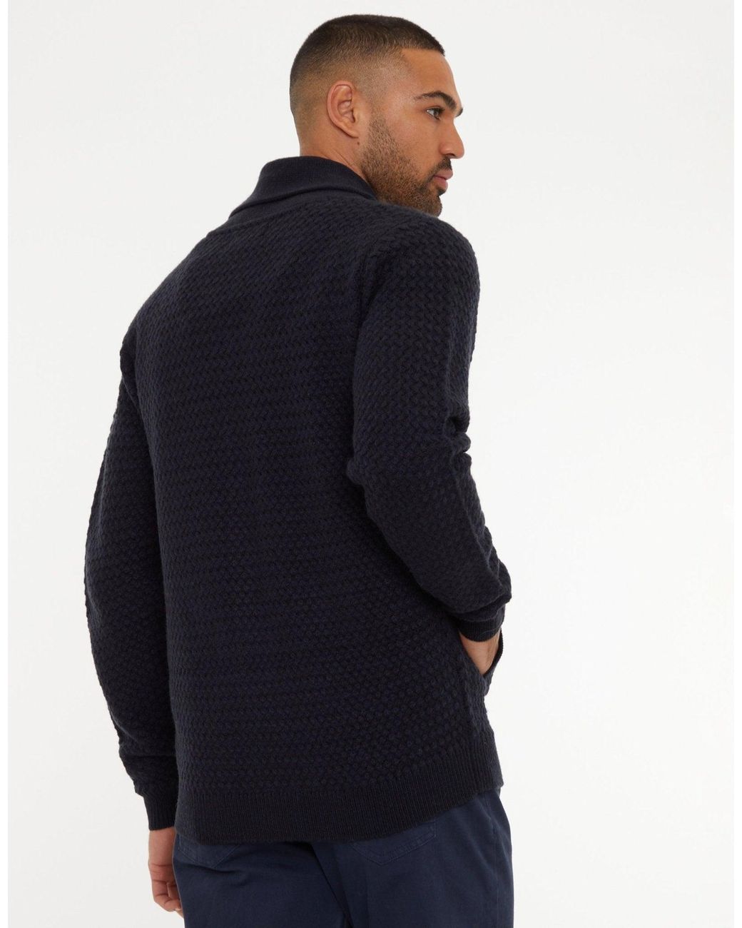 Threadbare Blue Knitted Shawl Cardigan for men