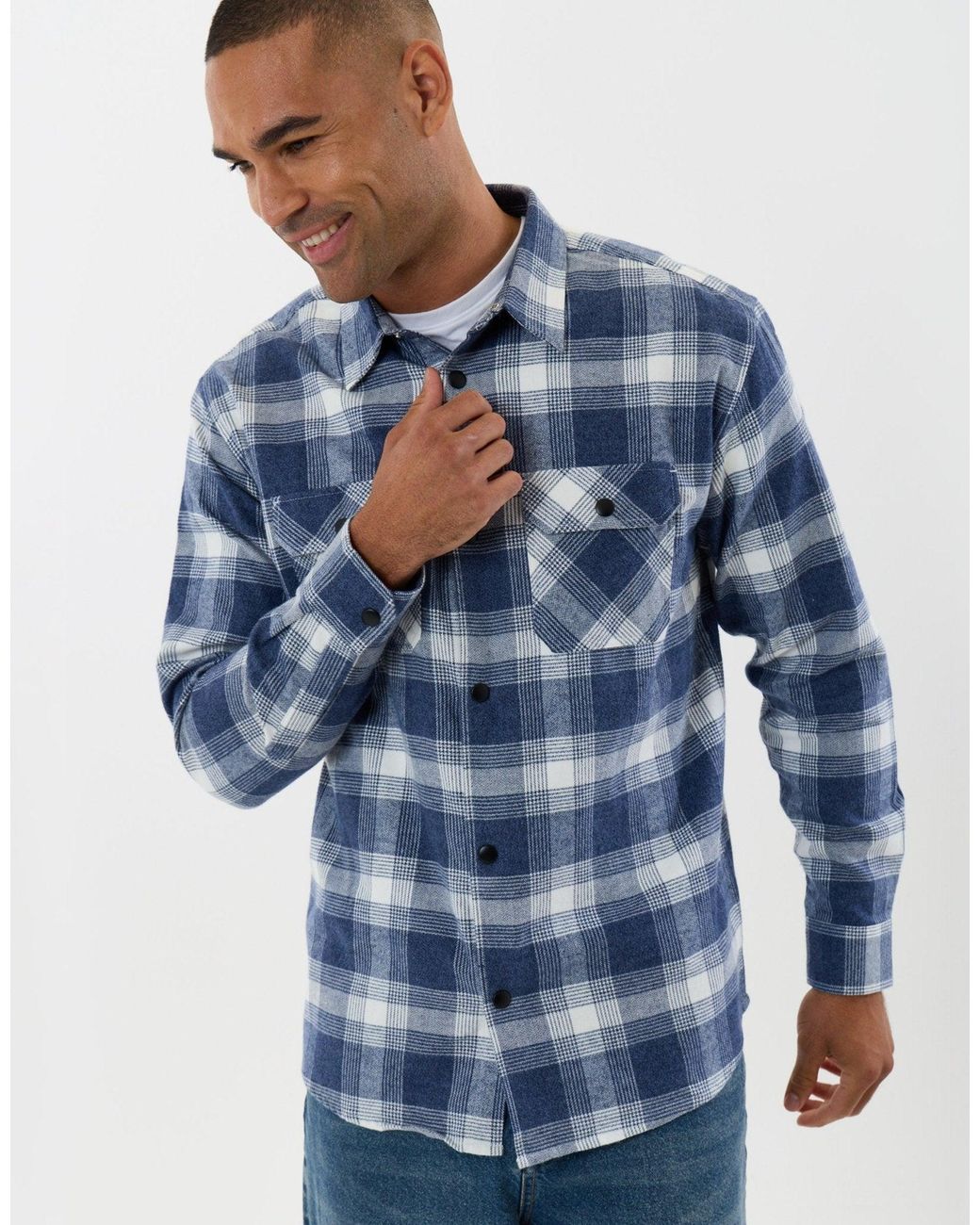 Threadbare Blue Relaxed Fit Cotton Patch Pocket Shirt for men