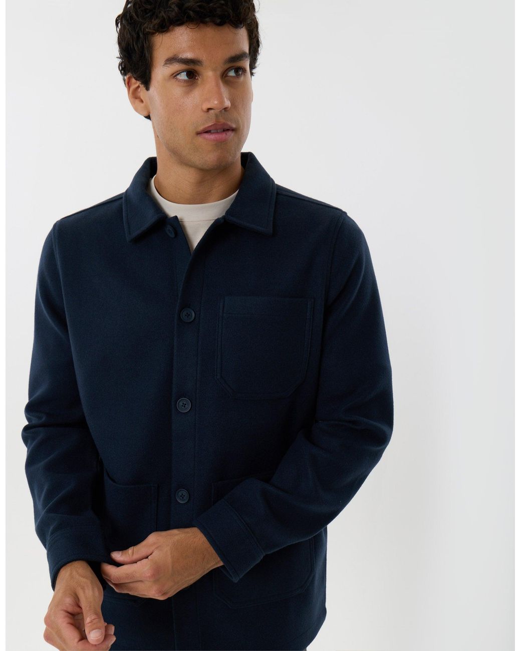 Threadbare Blue Long Sleeve Button Up Shacket for men