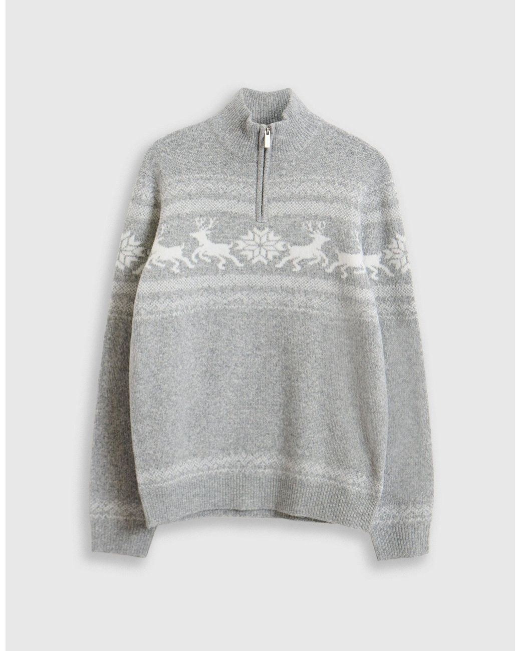 Threadbare Gray Reindeer Fairisle Christmas Jumper for men