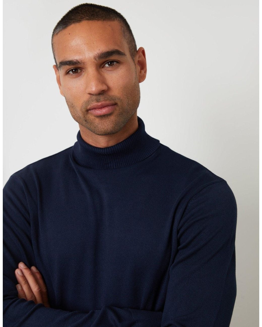 Threadbare Blue Knitted Roll Neck Jumper for men