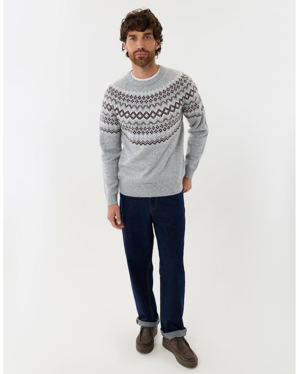 Threadbare Gray Geometric Fairisle Knitted Christmas Jumper for men