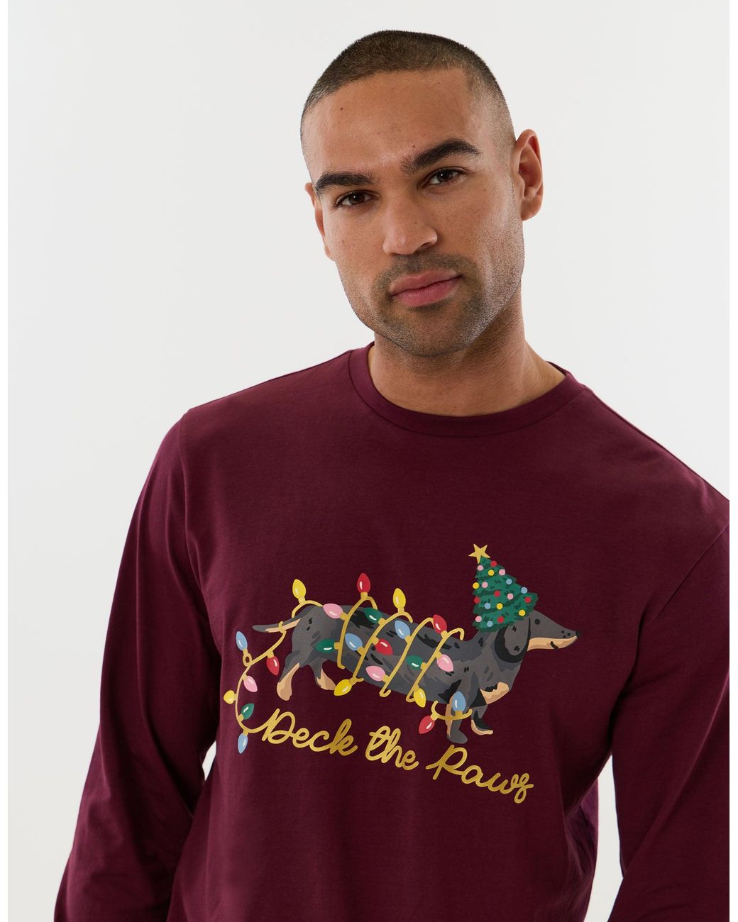 Threadbare Red Festive Sausage Dog Pyjama Set for men