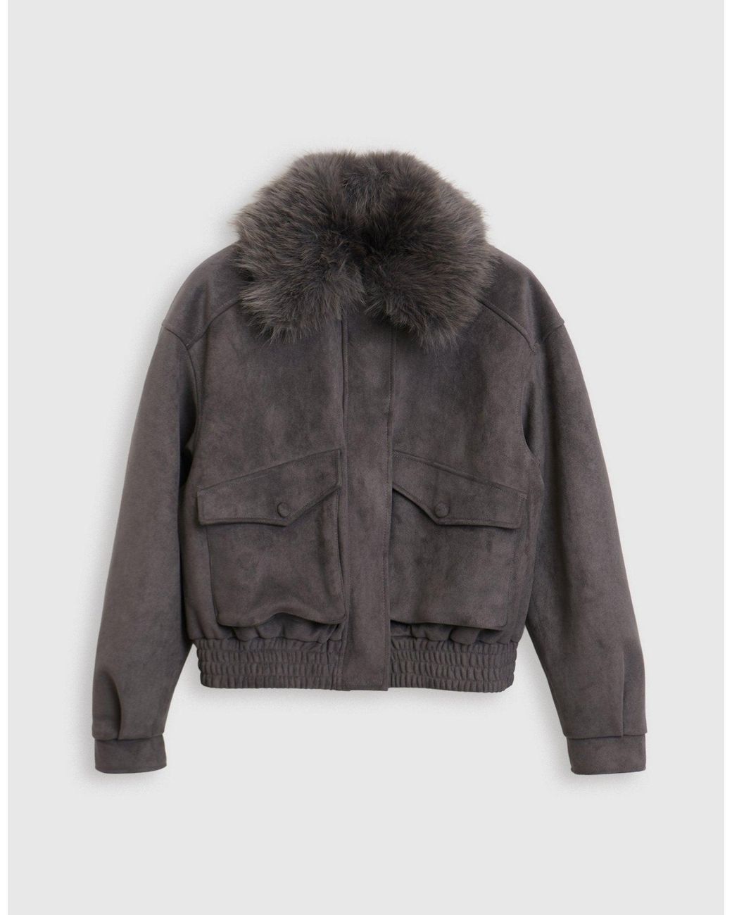 Threadbare Gray Faux Suede Fur Collared Jacket