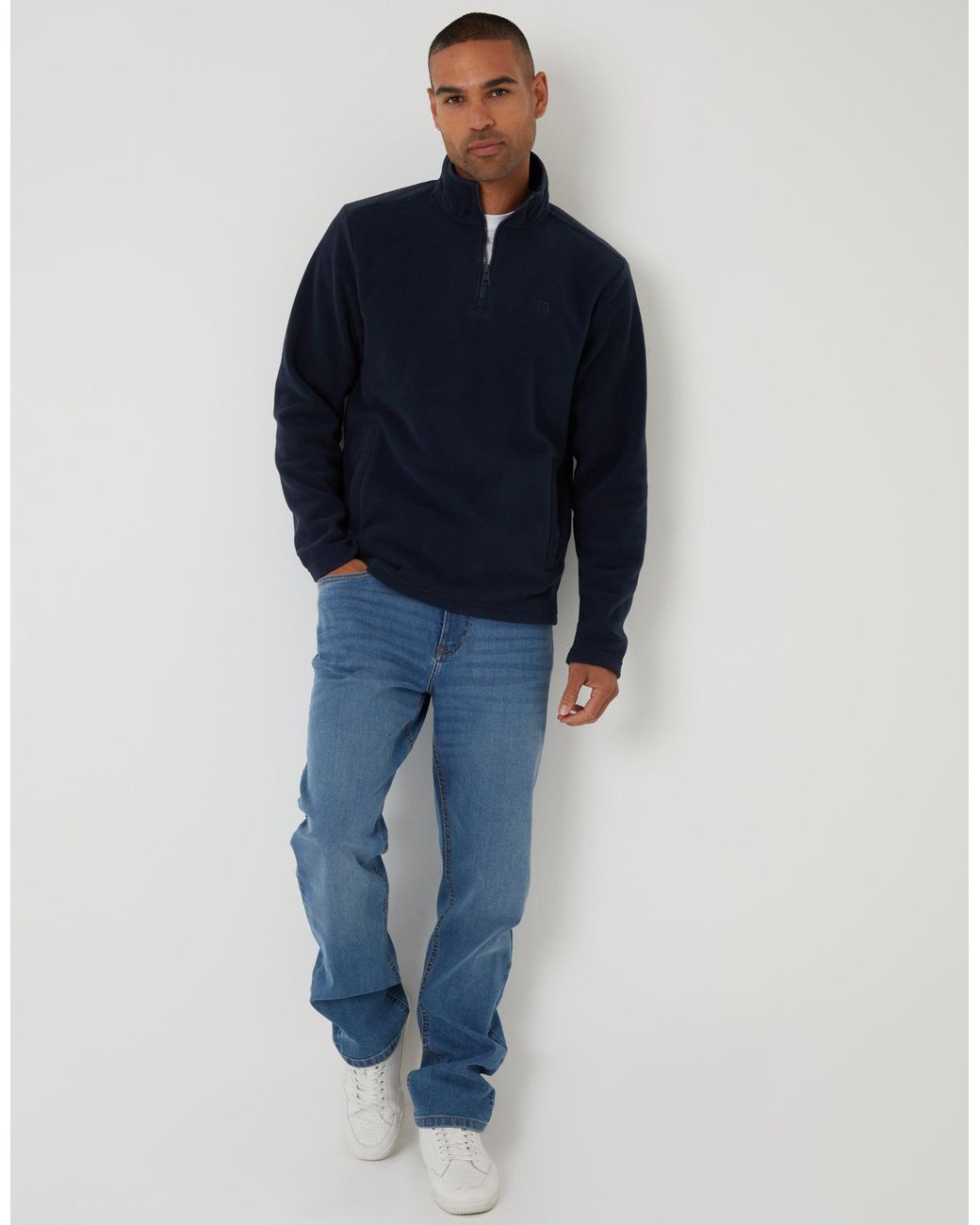 Threadbare Blue Quarter Zip Microfleece Sweatshirt for men