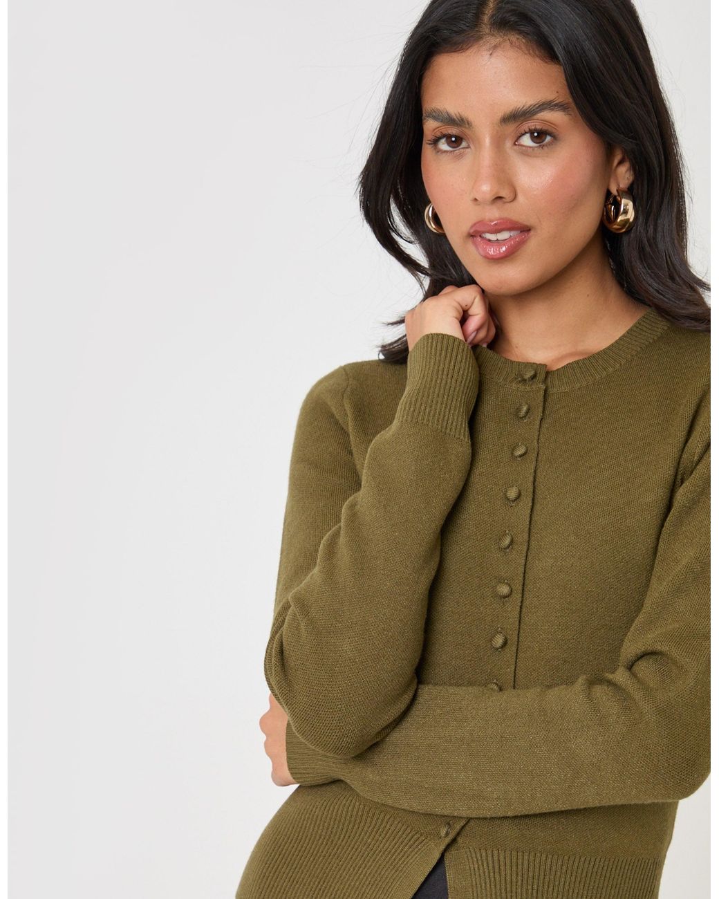 Threadbare Green Crew Neck Compact Knitted Cardigan