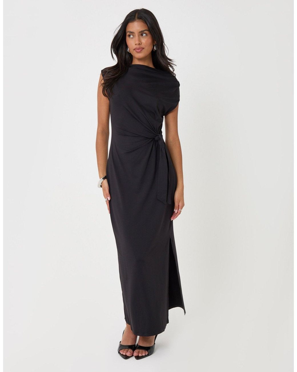 Threadbare Blue Twist Detail Slash Neck Maxi Dress