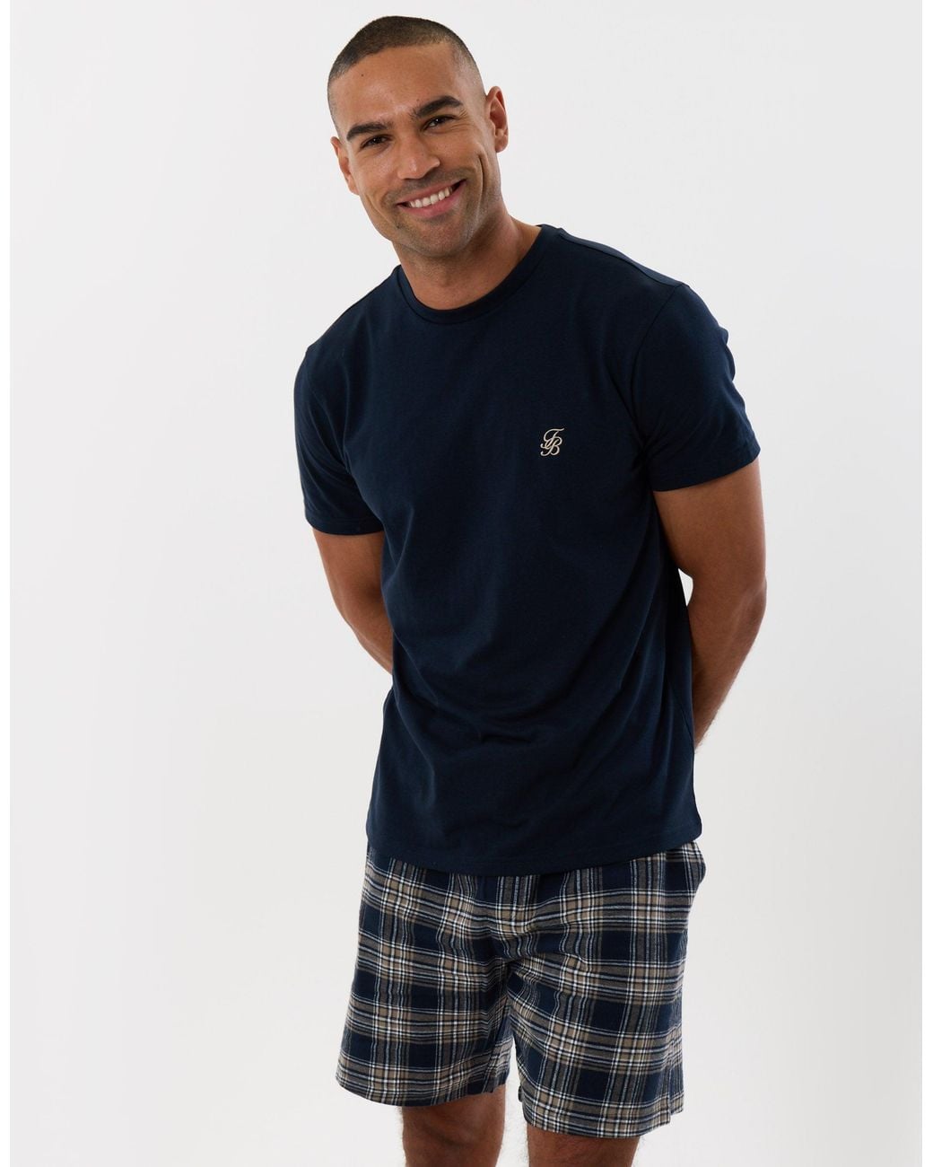 Threadbare Blue Cotton Rich T-Shirt And Short Pyjama Set for men