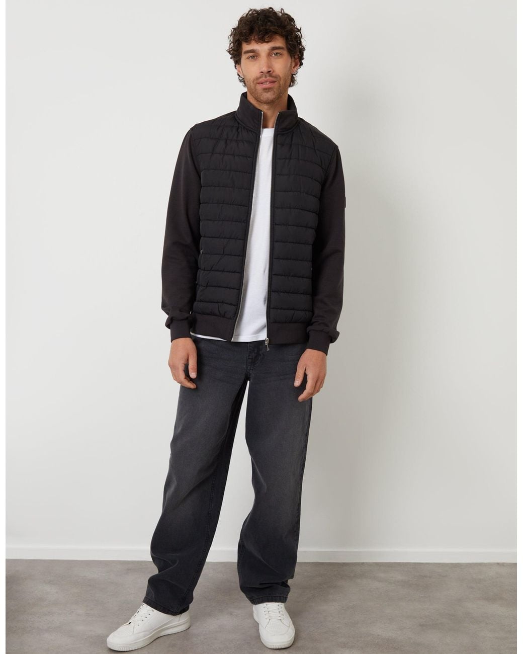 Threadbare Gray Quilted Hybrid Funnel Neck Jacket for men