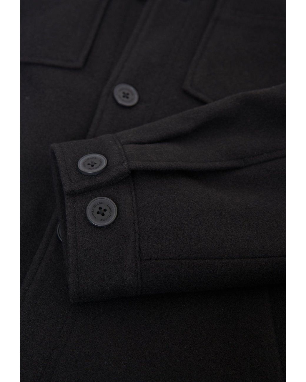 Threadbare Black Faux Wool Button Up Quilted Shacket for men