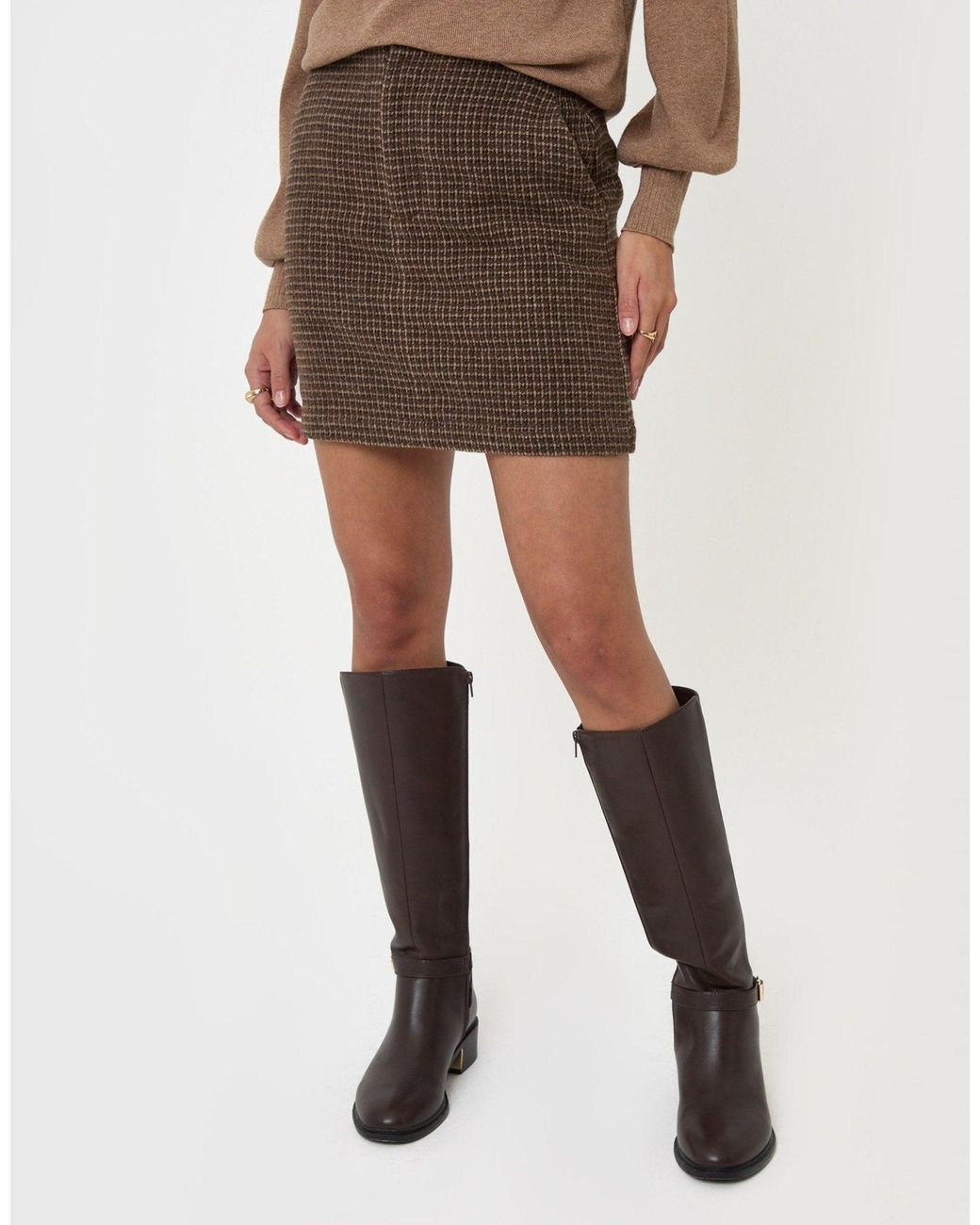 Threadbare Brown Tweed Mini Skirt
