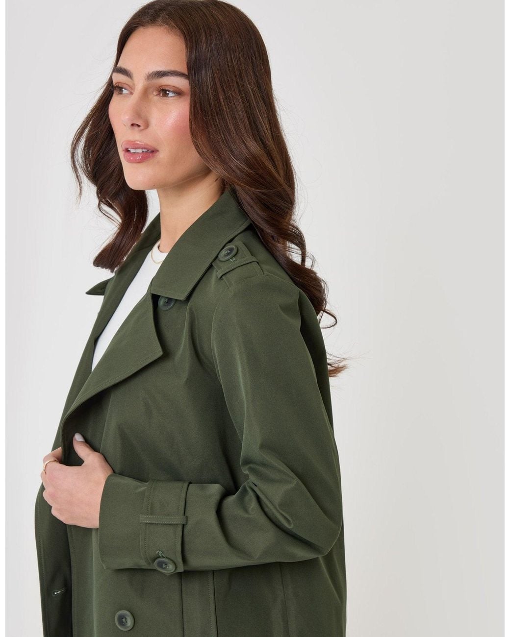 Threadbare Green The Relaxed Funnel Neck Short Trench Coat