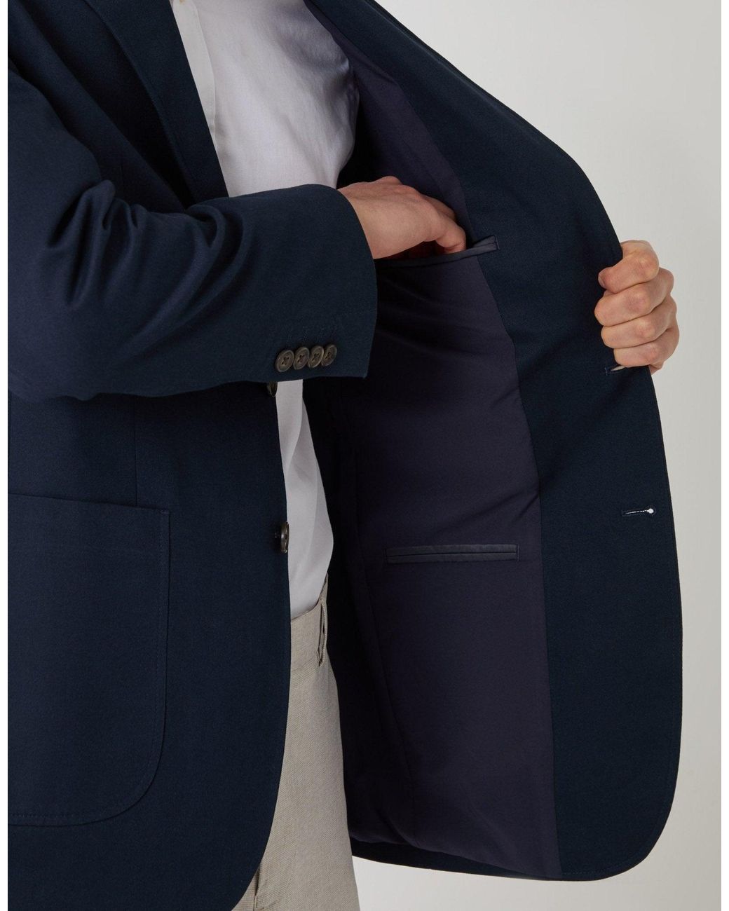 Threadbare Blue Tailored Fit Cotton Blazer for men
