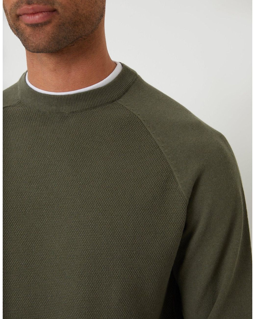 Threadbare Green Mock Tee Textured Knit Crew Neck Jumper for men
