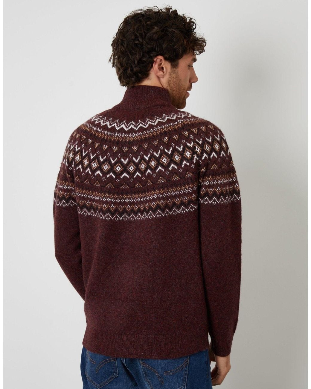 Threadbare Purple Fairisle Quarter Zip Knitted Jumper for men