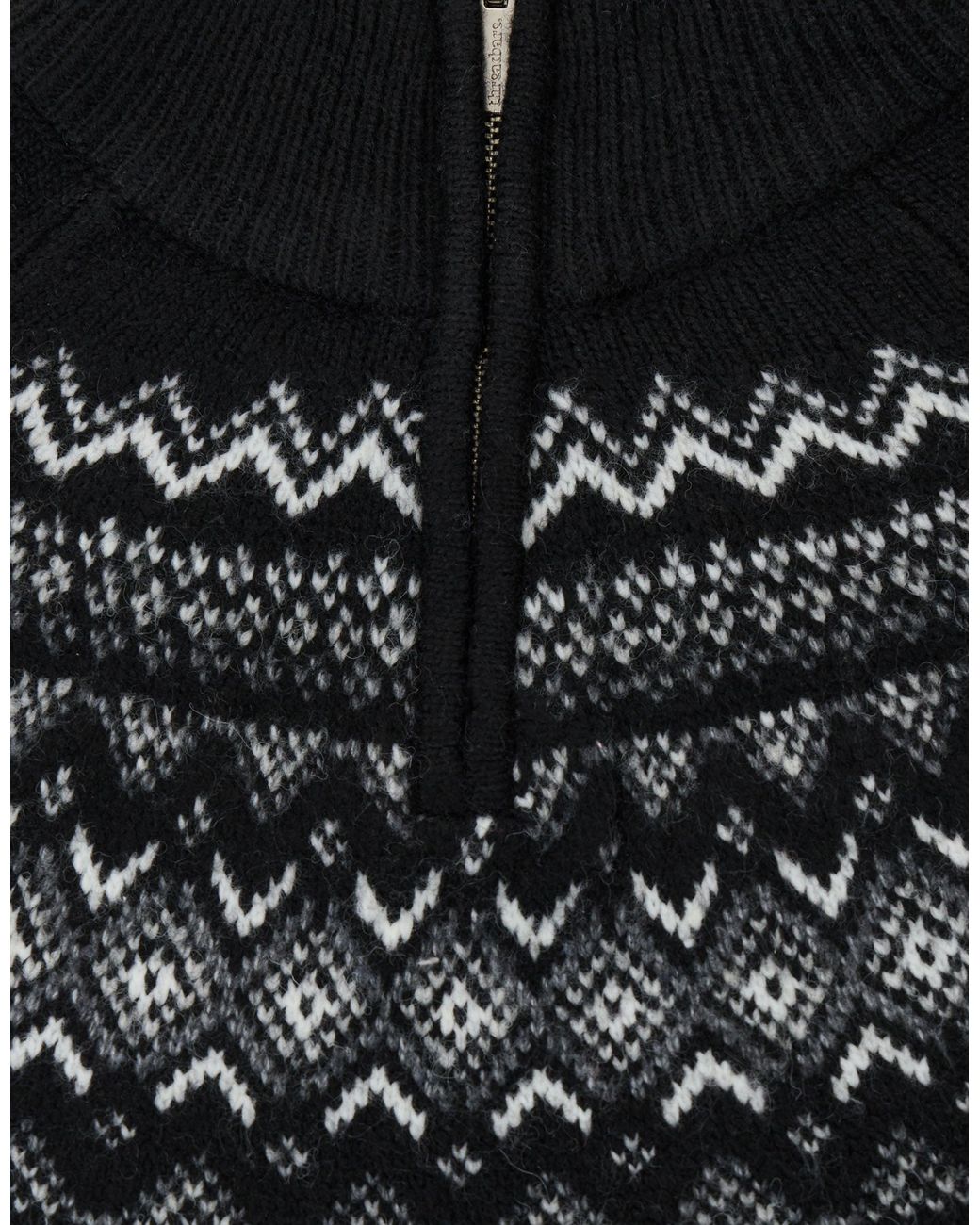 Threadbare Black Fairisle Quarter Zip Knitted Jumper for men