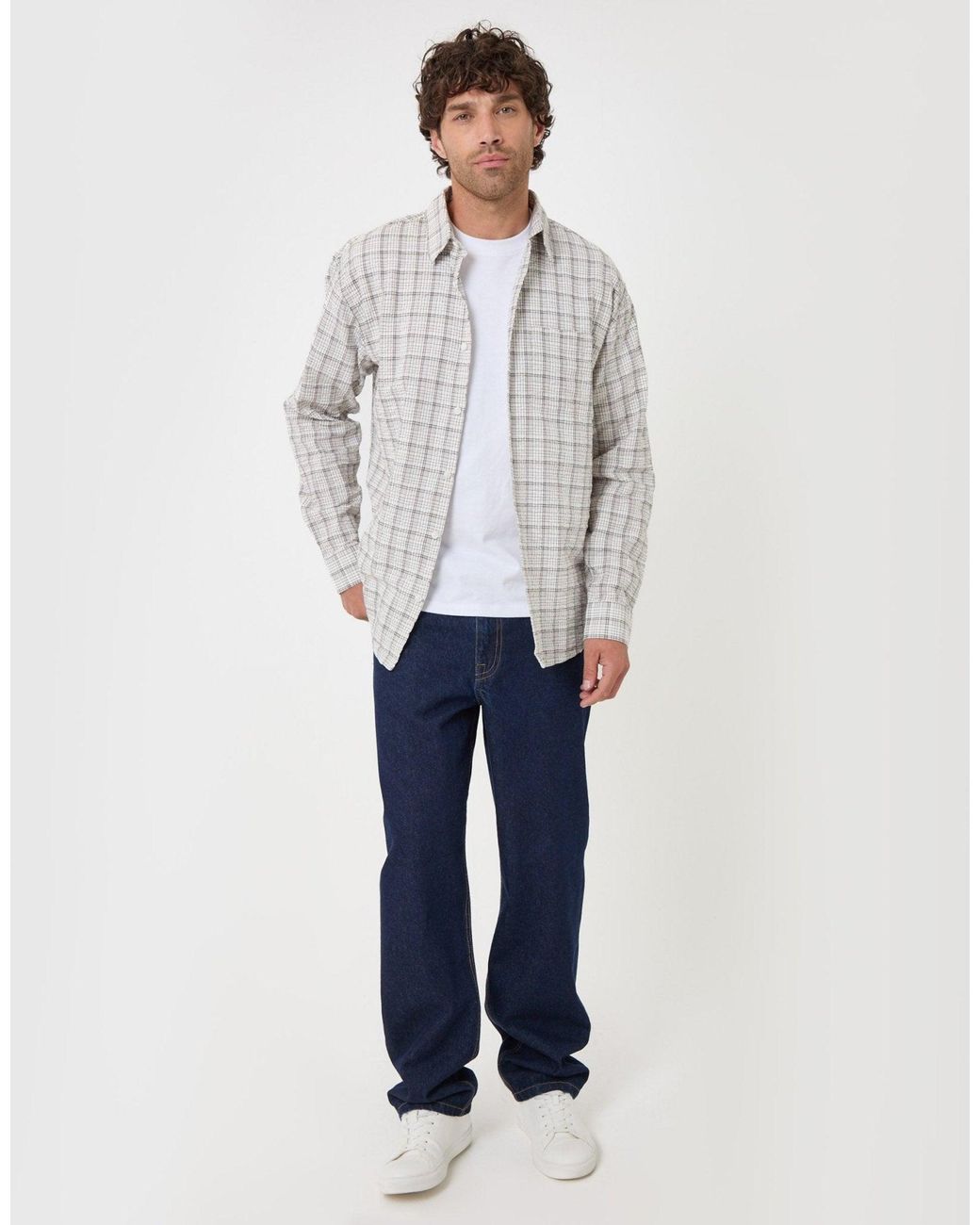 Threadbare Gray Relaxed Fit Cotton Seersucker Shirt for men