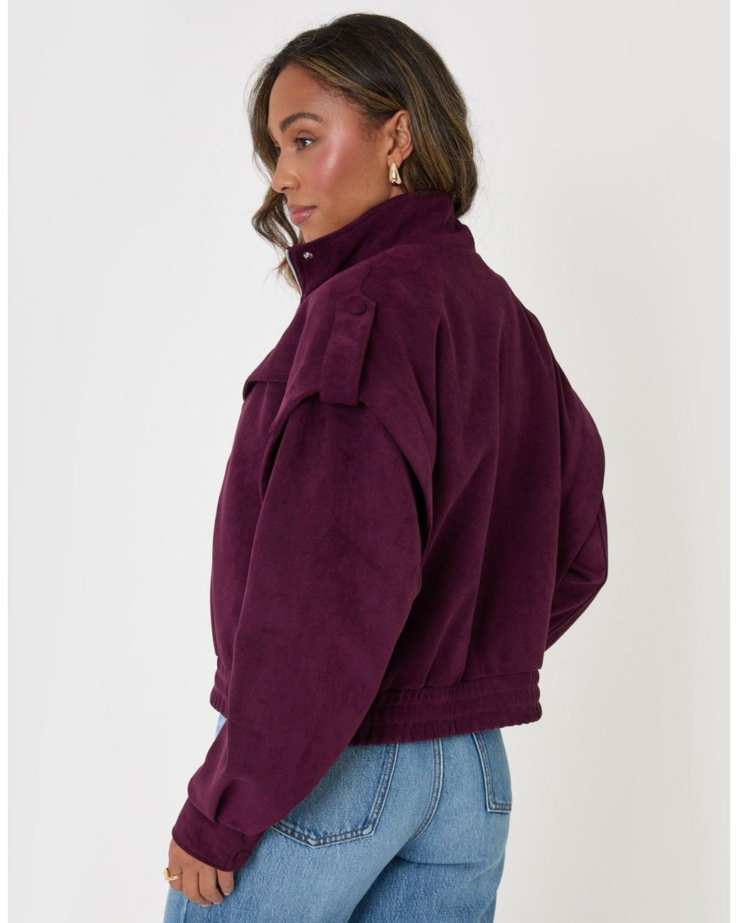 Threadbare Purple Faux Suede Cape Shoulder Bomber Jacket