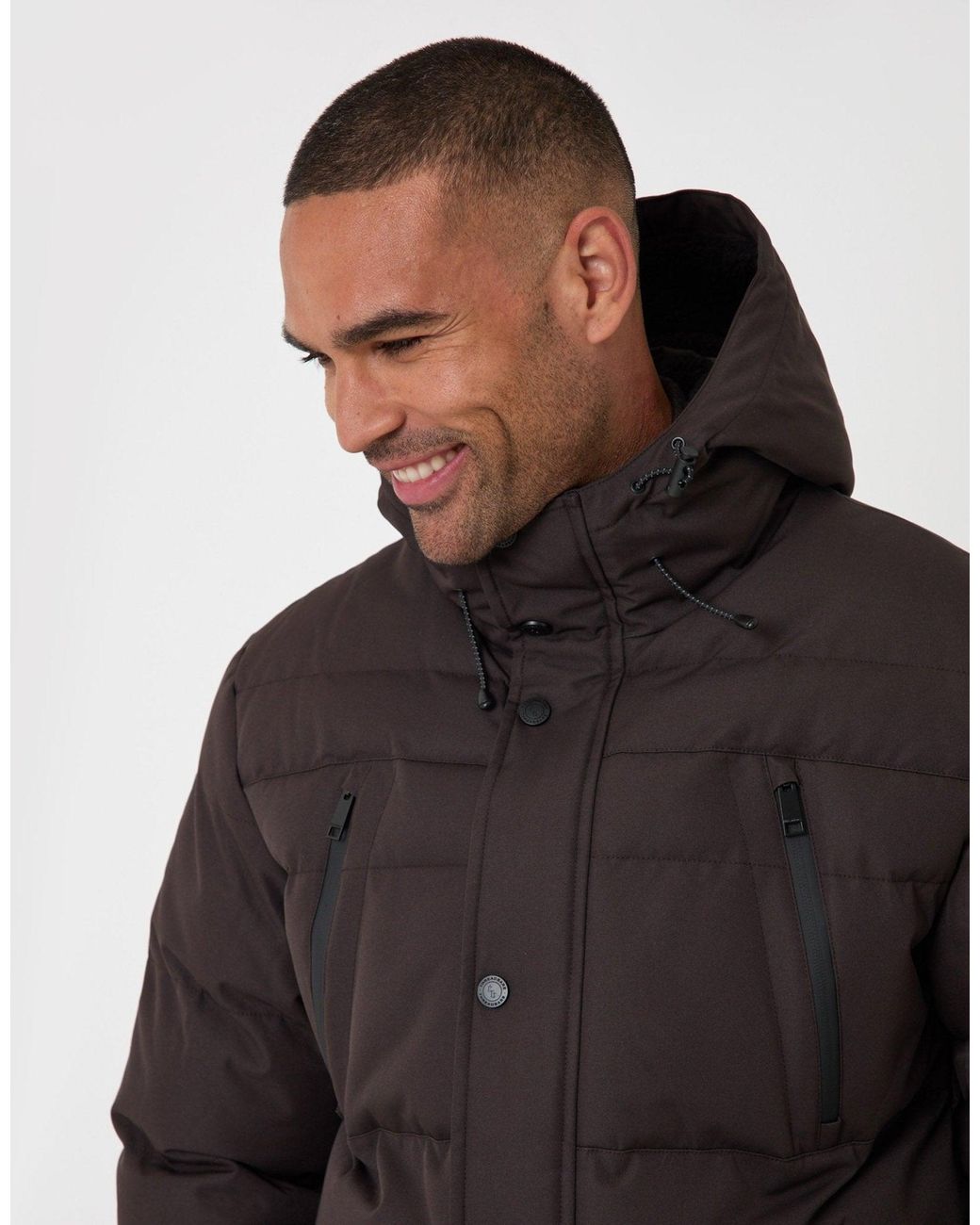 Threadbare Black Showerproof Hooded Puffer Coat With Borg Lined Hood for men