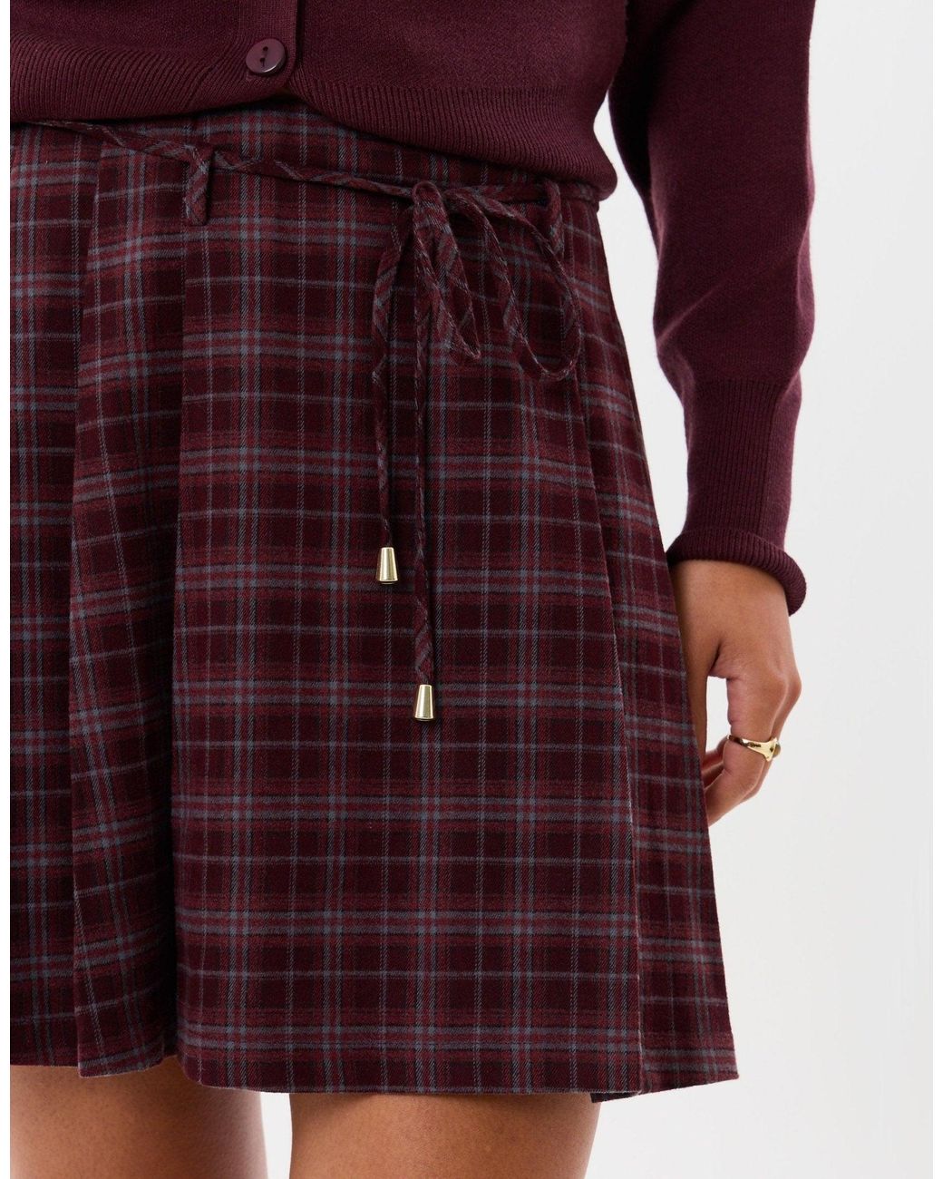 Threadbare Purple Mini Kilt Skirt With Tie Belt