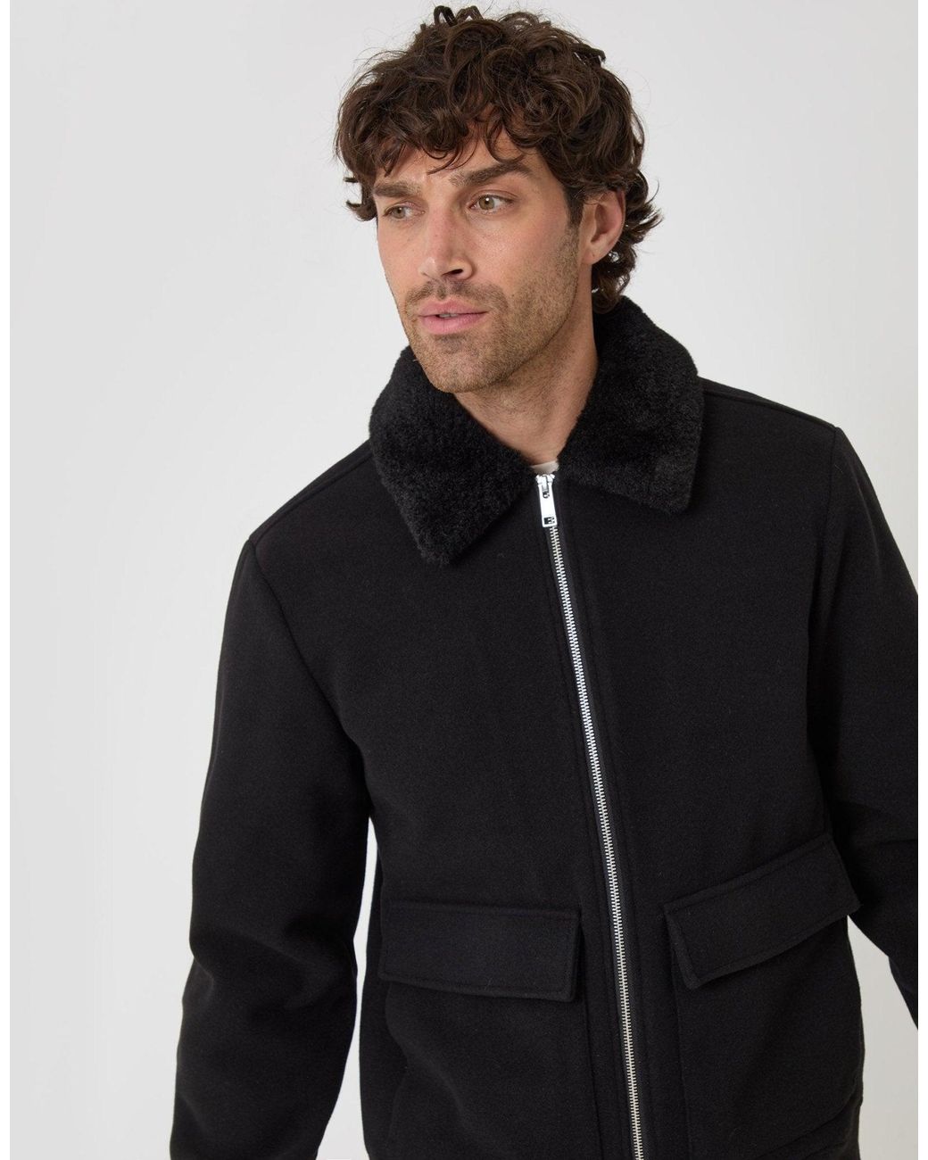 Threadbare Black Lightweight Jacket With Faux Fur Collar for men