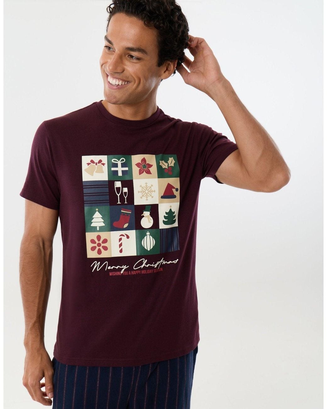Threadbare Blue Christmas Mosaic Pyjama Set for men