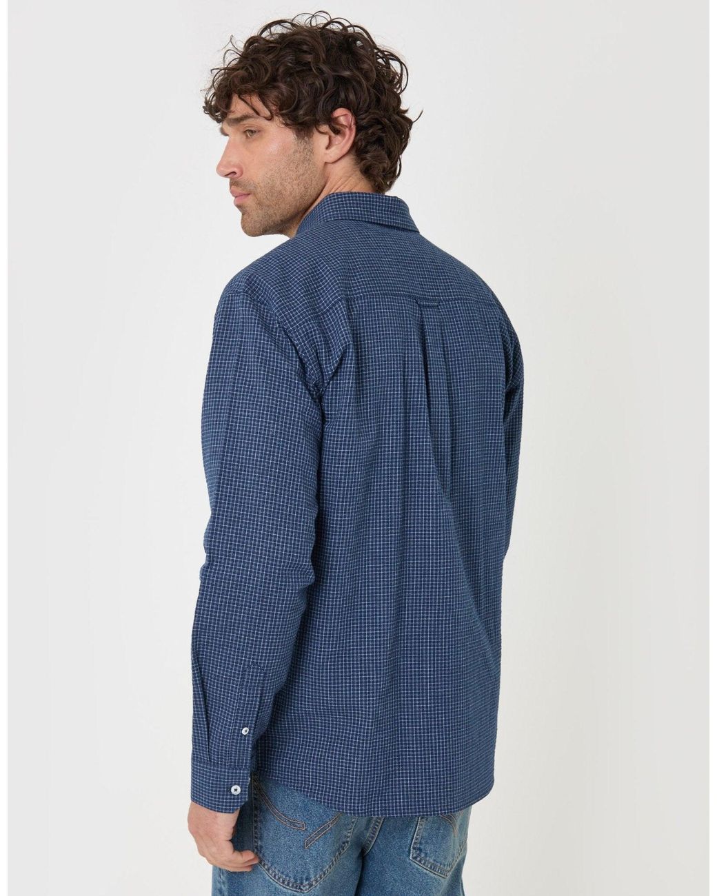 Threadbare Blue Relaxed Fit Cotton Seersucker Shirt for men