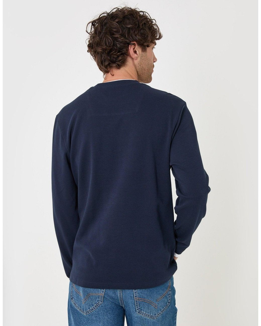 Threadbare Blue Cotton Mock Layer Long Sleeve T-Shirt for men